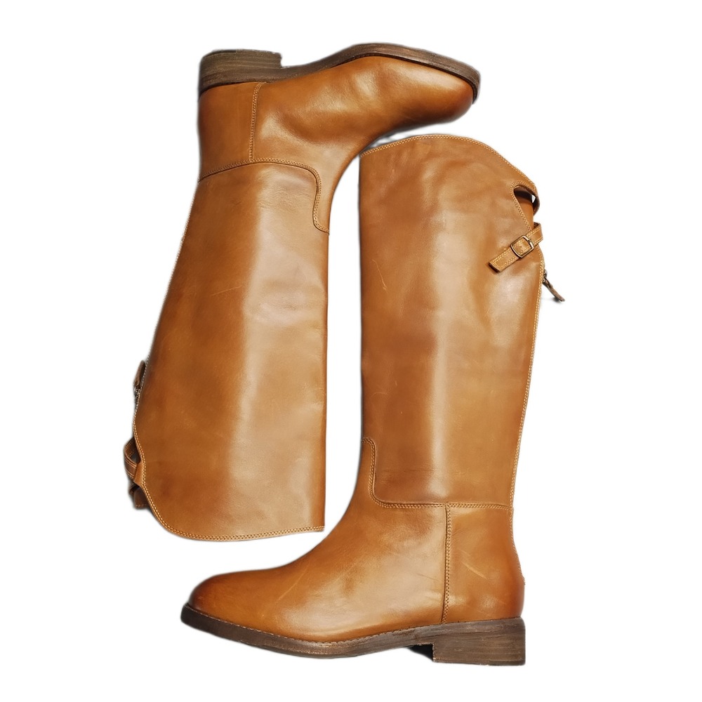 Free People Equestrian Knee High Riding Boots Womens 7 Brown Round Toe Back Zip